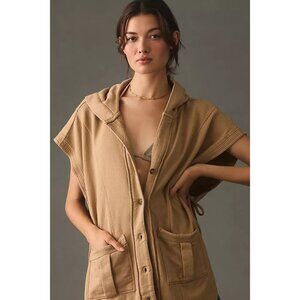 Pilcro Small Medium Side Tie Short Sleeve Button Front Poncho Brown Tan GUC